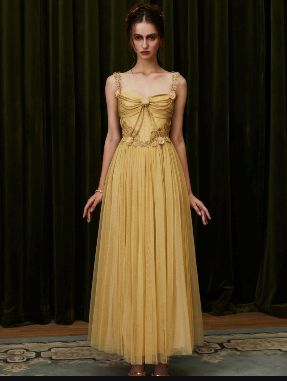 Lacemade Elegant Golden Tulle Evening Dress Size XL